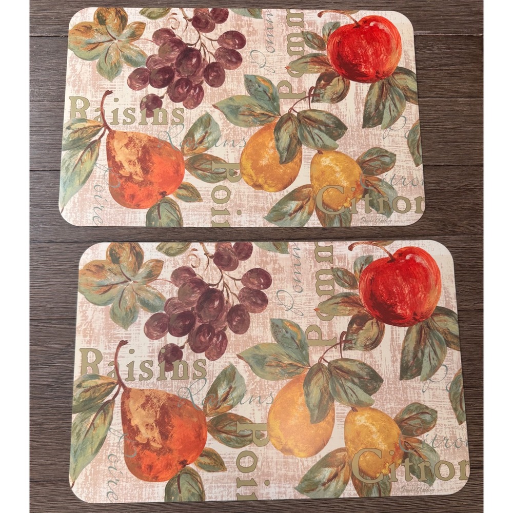 Pamela Gladding Y2K Rustic Fruit Placemats‎ Set of 2 Apple Pear Grapes Made USA